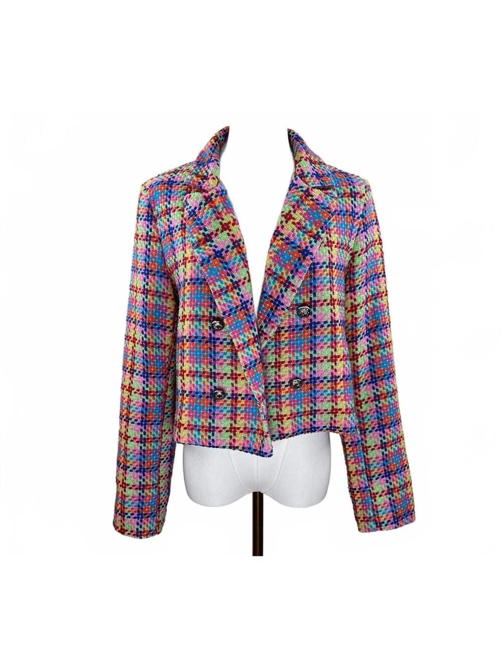 Vanessa Zani Made in Italy Cotton Multicolour Tweed Blazer Size M